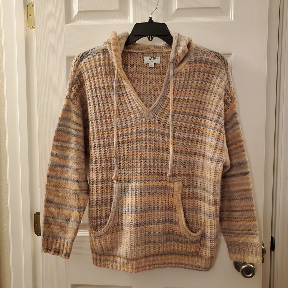 Aerie sz S crochet wool blend colorful hoodie pullover drop shoulder cottage